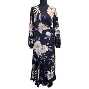 Anthropologie Hutch Dark Floral Wrap Front Maxi Dress M Romantic Feminine